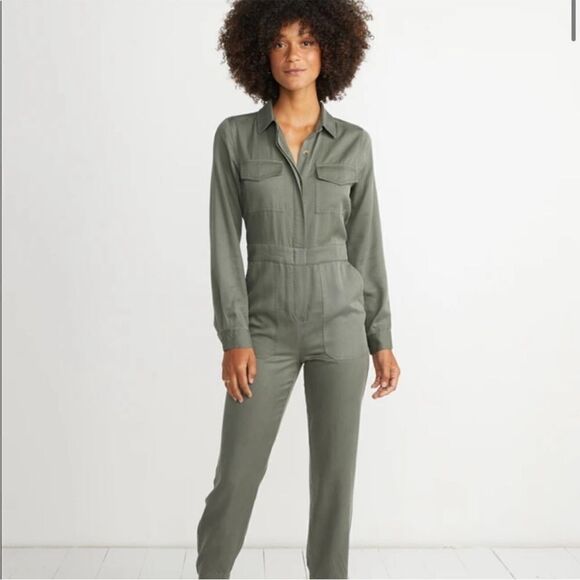 Marine Layer Frida Utility Green Tencel Distressed Jumpsuit Boho Contemporary - Picture 1 of 16